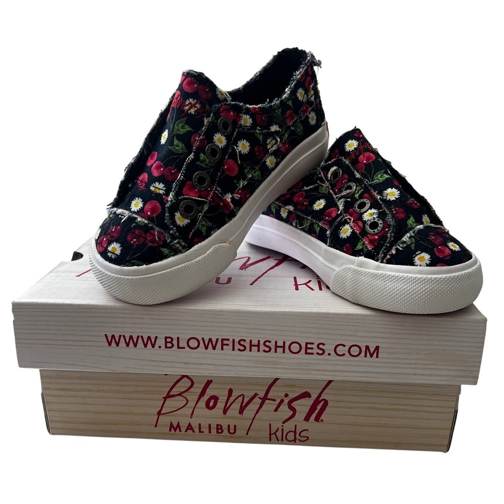 Blowfish Malibu Black Cherry Daze Canvas‎ Kids Slip-On Sneakers Size 7